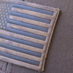 Closeup View of the American Flag Leather Patch on the RANGE Leather American Flag Hat in Brown & Khaki