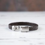 Open Clasp View of the Steel & Barnett Cornall Leather Bracelet in Vintage Black