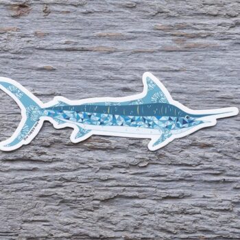 Marlin Die-Cut Vinyl Sticker by the Happy Sea on a Weathered Rustic Piece of Wood