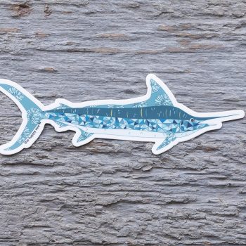 Marlin Die-Cut Vinyl Sticker by the Happy Sea on a Weathered Rustic Piece of Wood