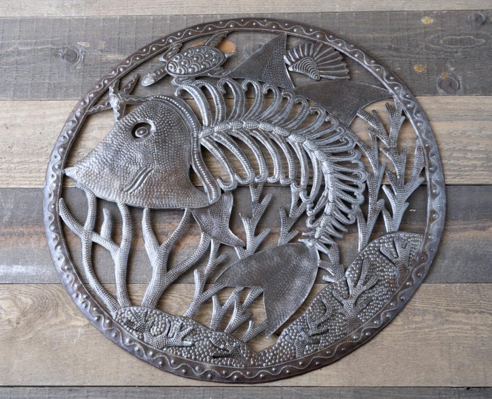 Top View of the Skeleton Fish by Papillon Marketplace on a Wood Background