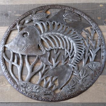 Top View of the Skeleton Fish by Papillon Marketplace on a Wood Background