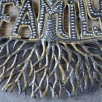 Middle Closeup Detailed View of the Family Tree of Life Wall Piece from Papillon Marketplace on a Wood Background