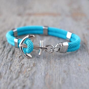 Maris Sal Nautical New Haven Anchor Bracelet in Turquoise on a distressed vintage piece of wood